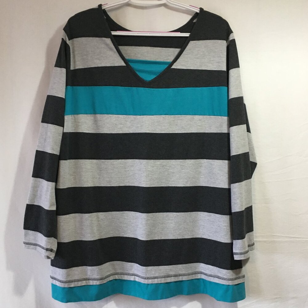 Women Within Striped V-Neck Long Sleeve Top